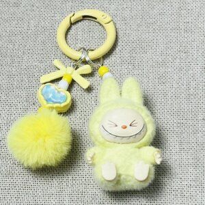 New Cute Yellow Labubu Bunny Keychain dangeler clip
